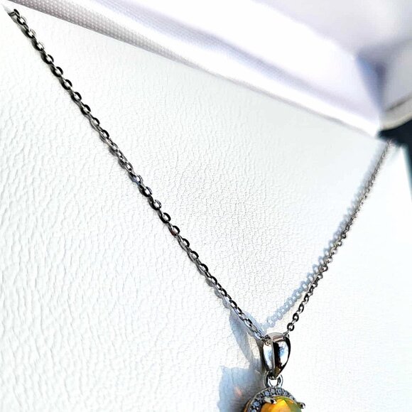 925 Sterling Silver Necklace Round Fire Opal 7mm Natural Gemstone Jewelry 18" - Picture 5 of 9